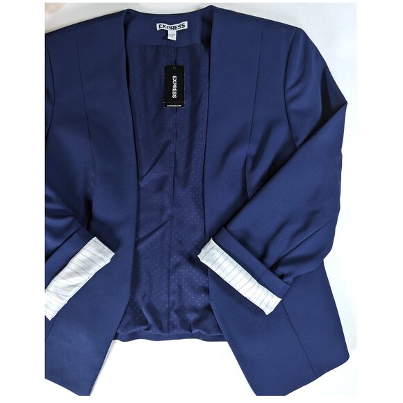 EXPRESS Cropped 3/4 Sleeve No Button Stretch Blazer Jacket Sz 4 Navy Blue NWT - Picture 5 of 8